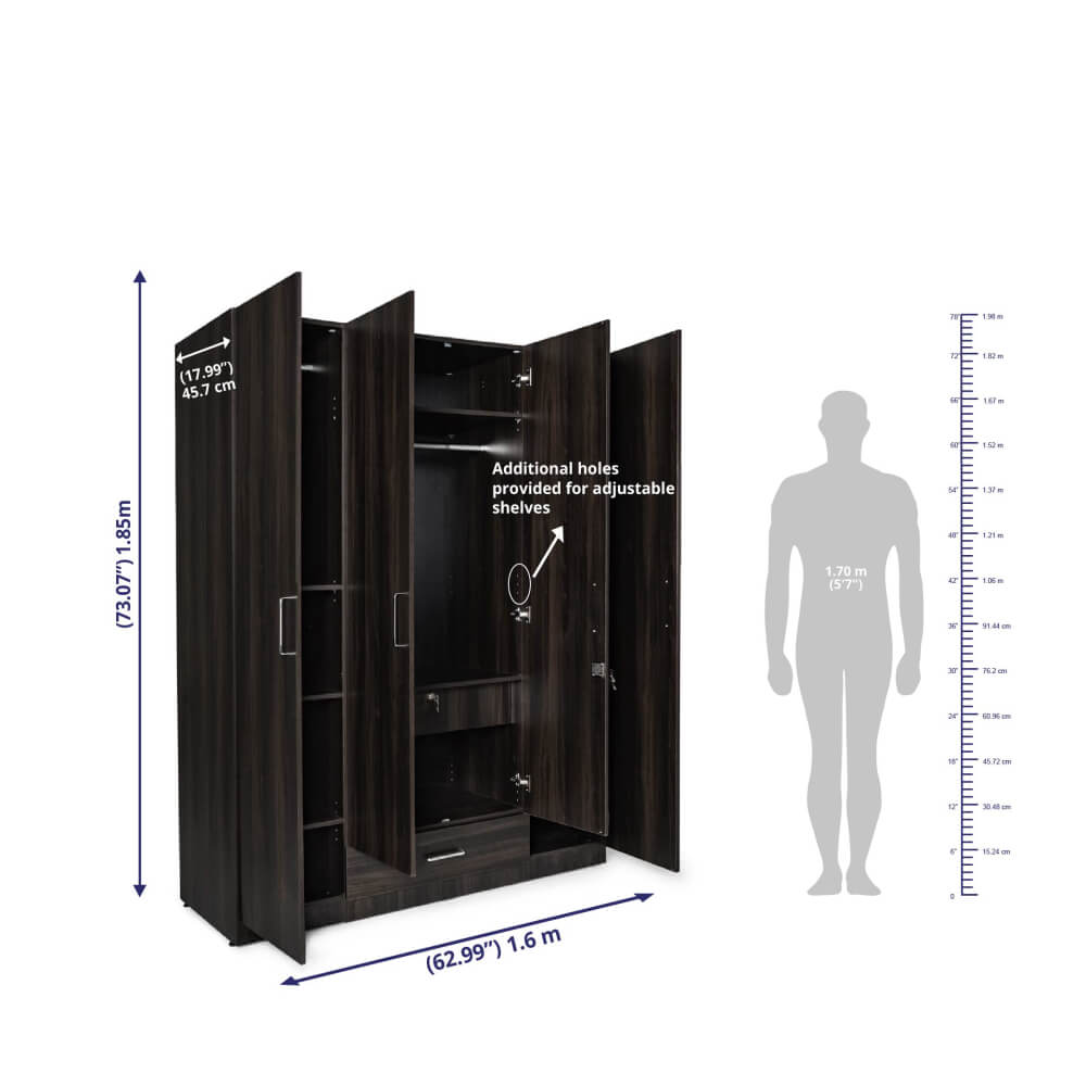 Wooden Wardrobes: 2/3/4-Door Options with Mirrors -