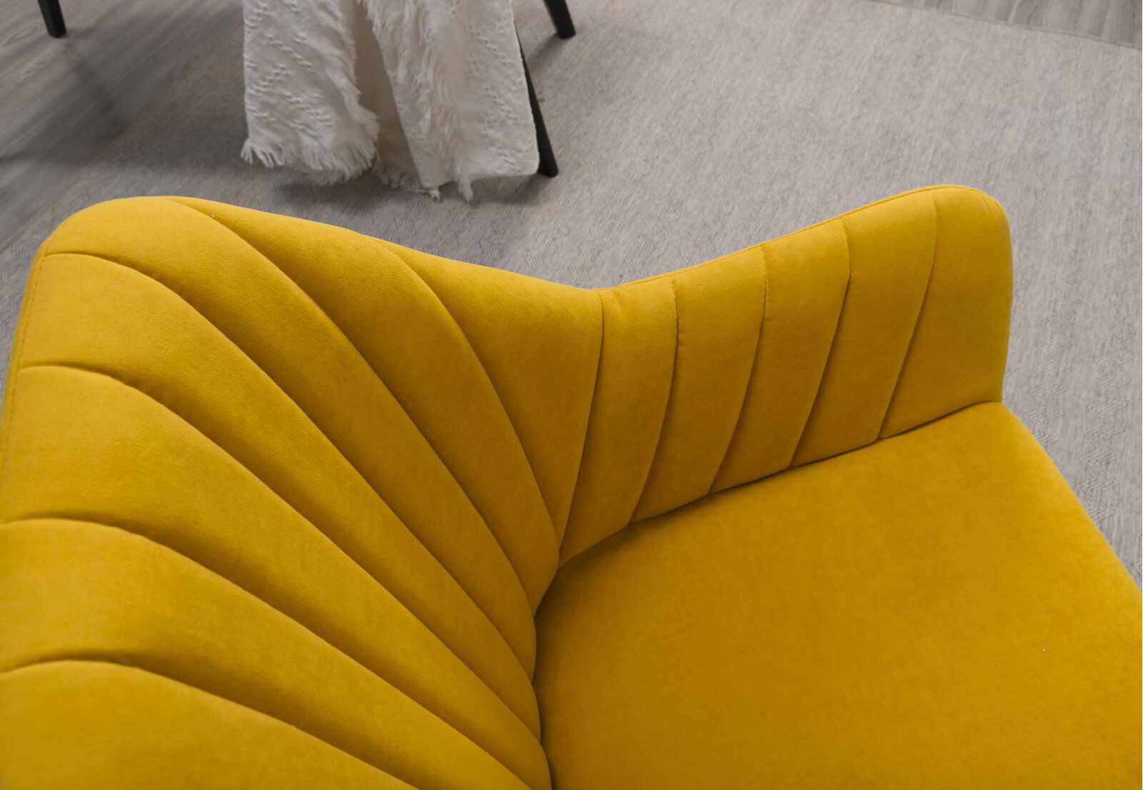 Yellow Lounge Chair with Wooden Legs in Velvet -