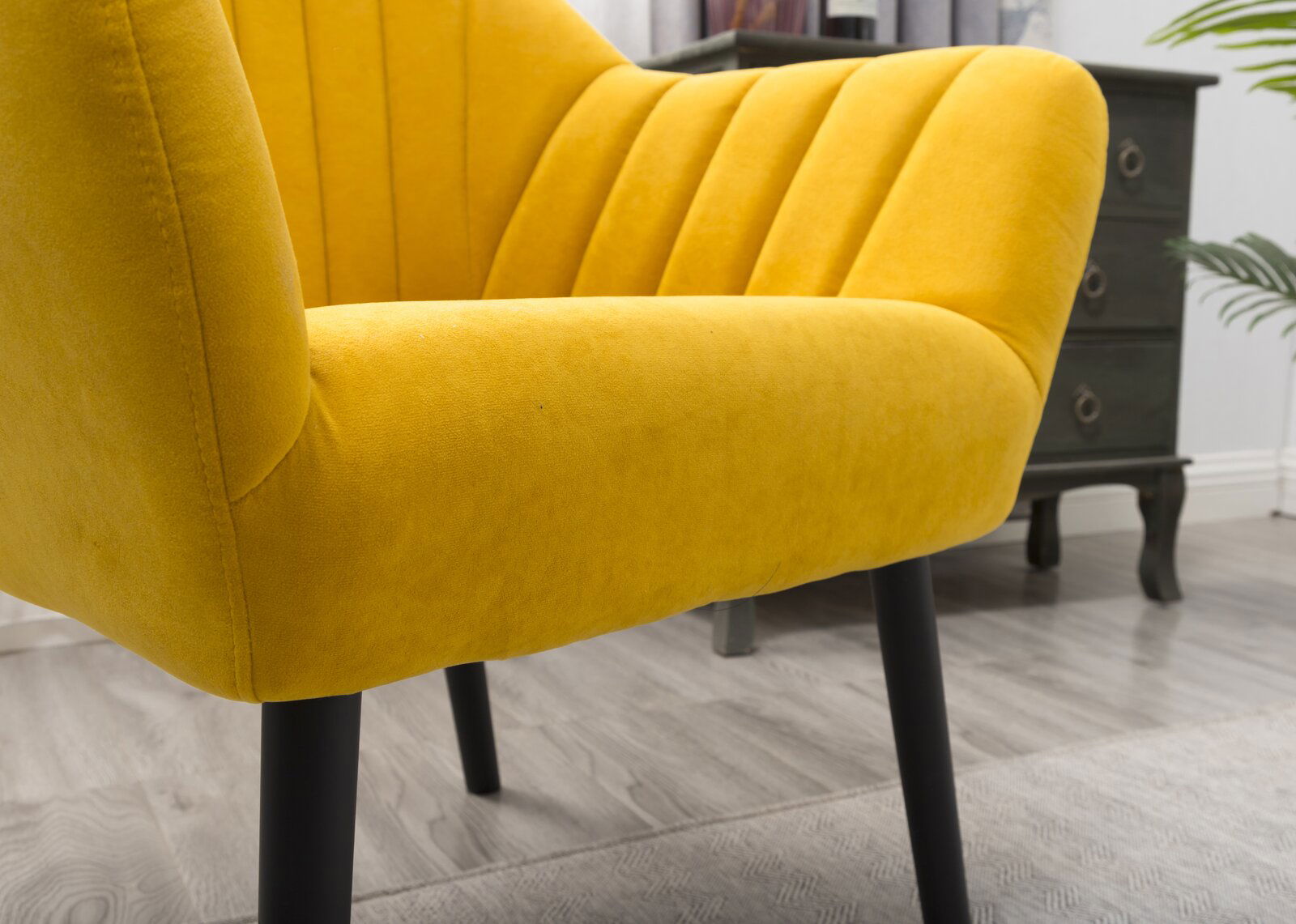 Yellow Lounge Chair with Wooden Legs in Velvet -