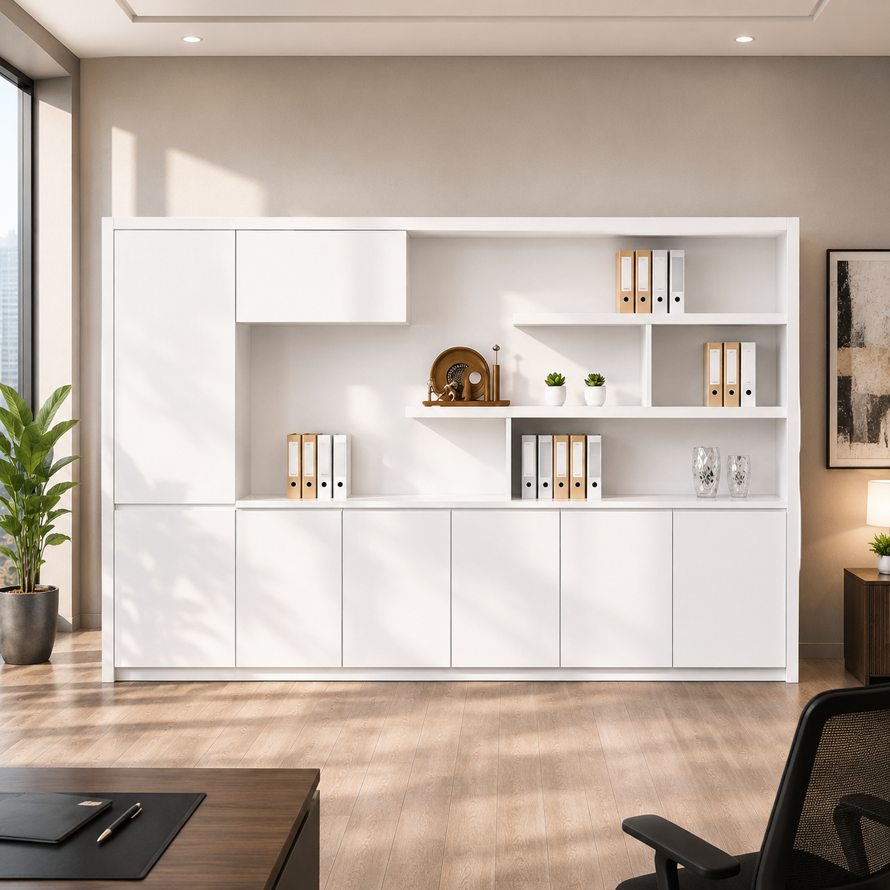 Modern Office  Cabinet Simple White Bookcases Wooden Furniture Corner Cube Bookshelf