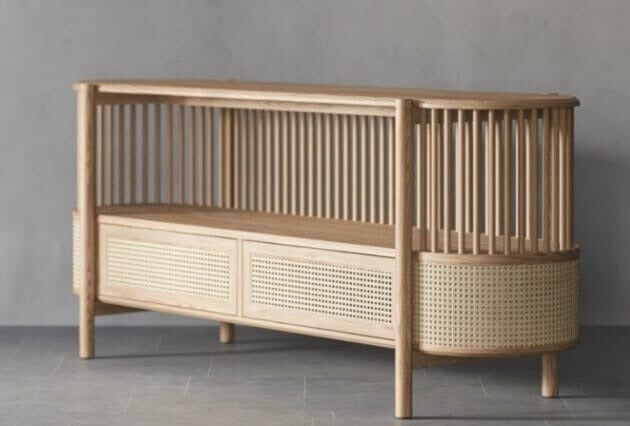 Wooden Console with Modern Rattan & Wood Console Cane Work Furniture