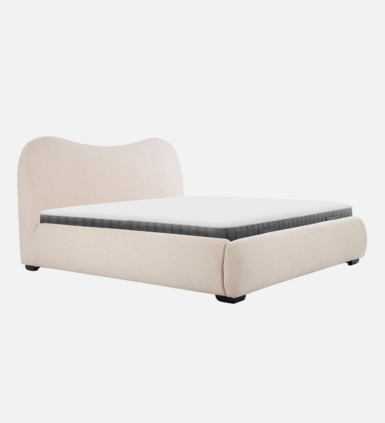 King-Size Bed – Soft Textured Bouclé Fabric, Sturdy Wooden Frame, Plywood without Storage
