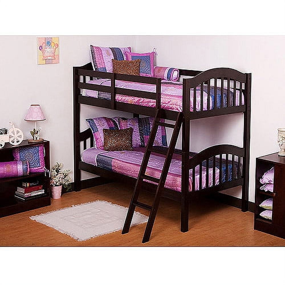 Twin Over Twin Wood Bunk Bed, 2-in-1 Detachable Bunk Beds w/Inclined Ladder and Safety Guard Rails