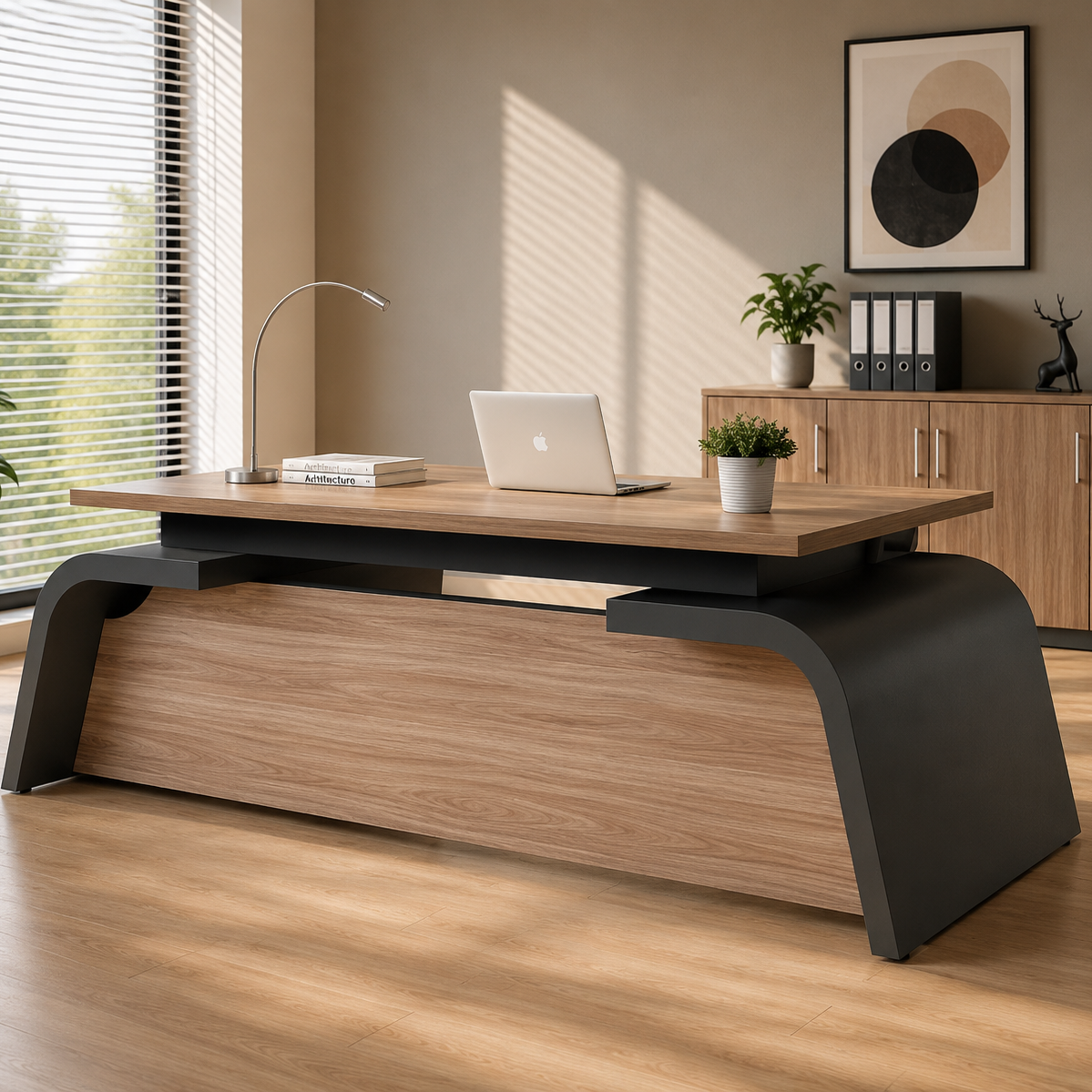 Director & Executive Rectangular Office Table Desk Made in MDF with Drawer - Brown Black