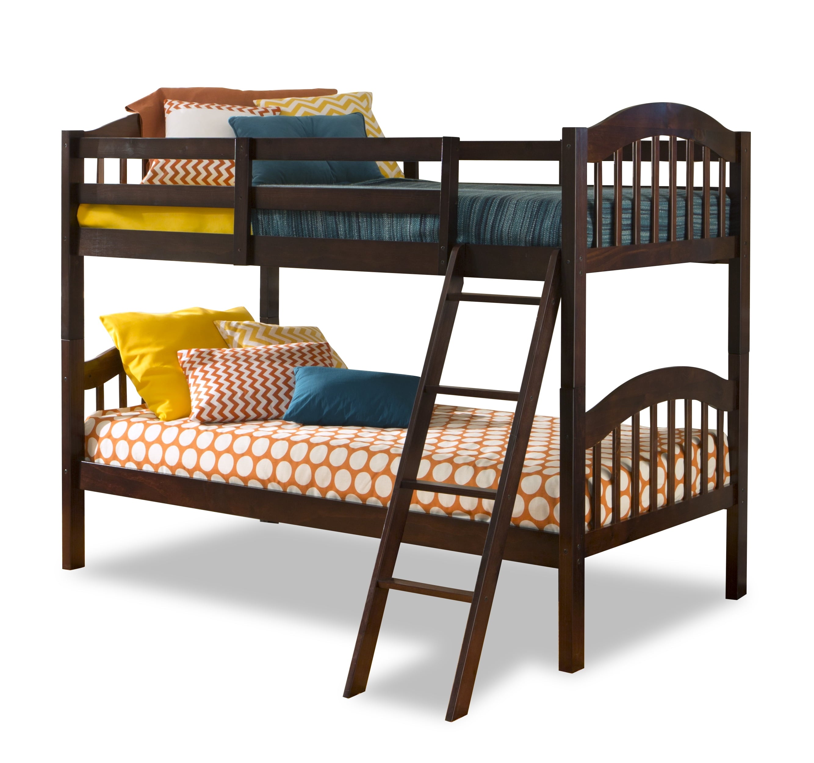 Twin Over Twin Wood Bunk Bed, 2-in-1 Detachable Bunk Beds w/Inclined Ladder and Safety Guard Rails