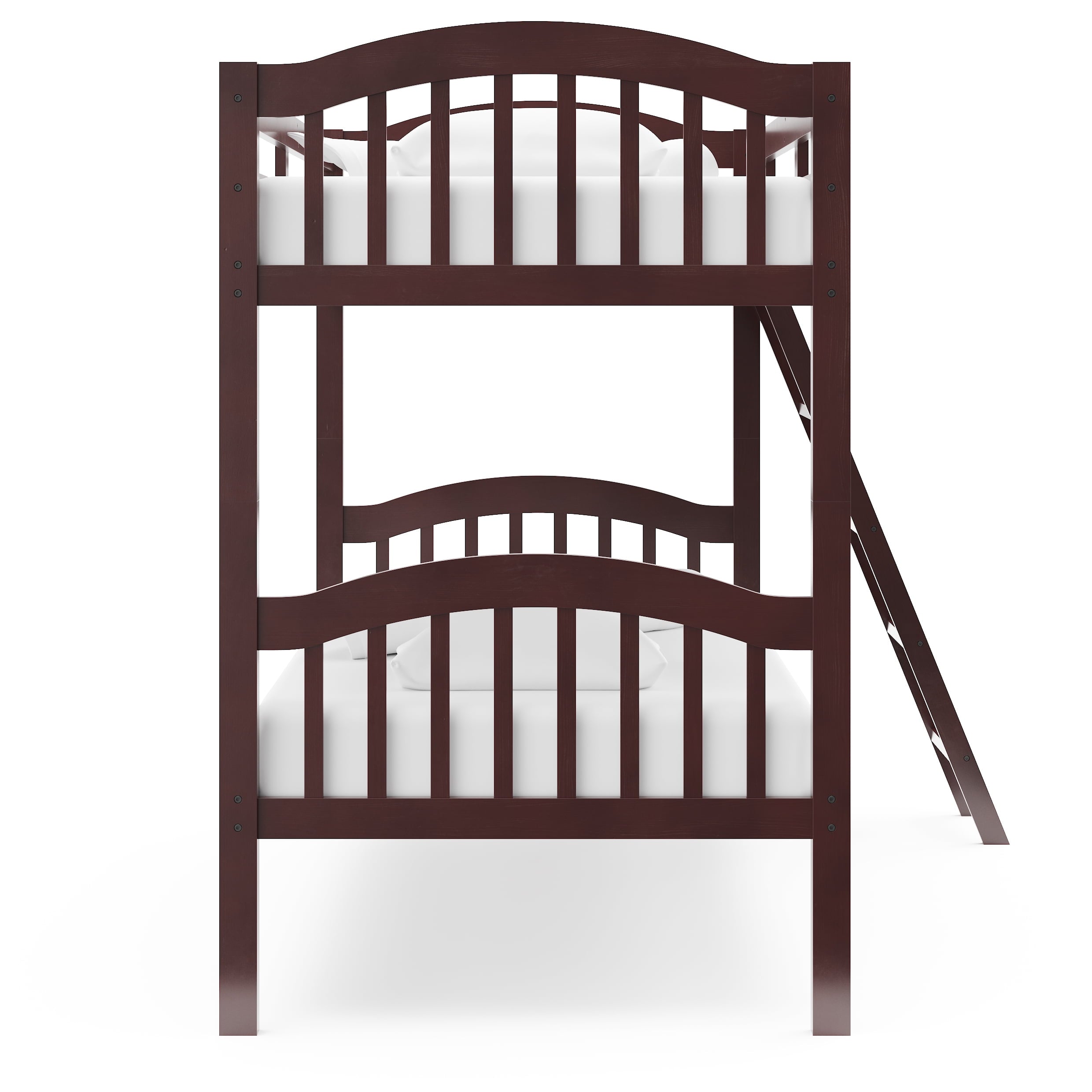 Twin Over Twin Wood Bunk Bed, 2-in-1 Detachable Bunk Beds w/Inclined Ladder and Safety Guard Rails