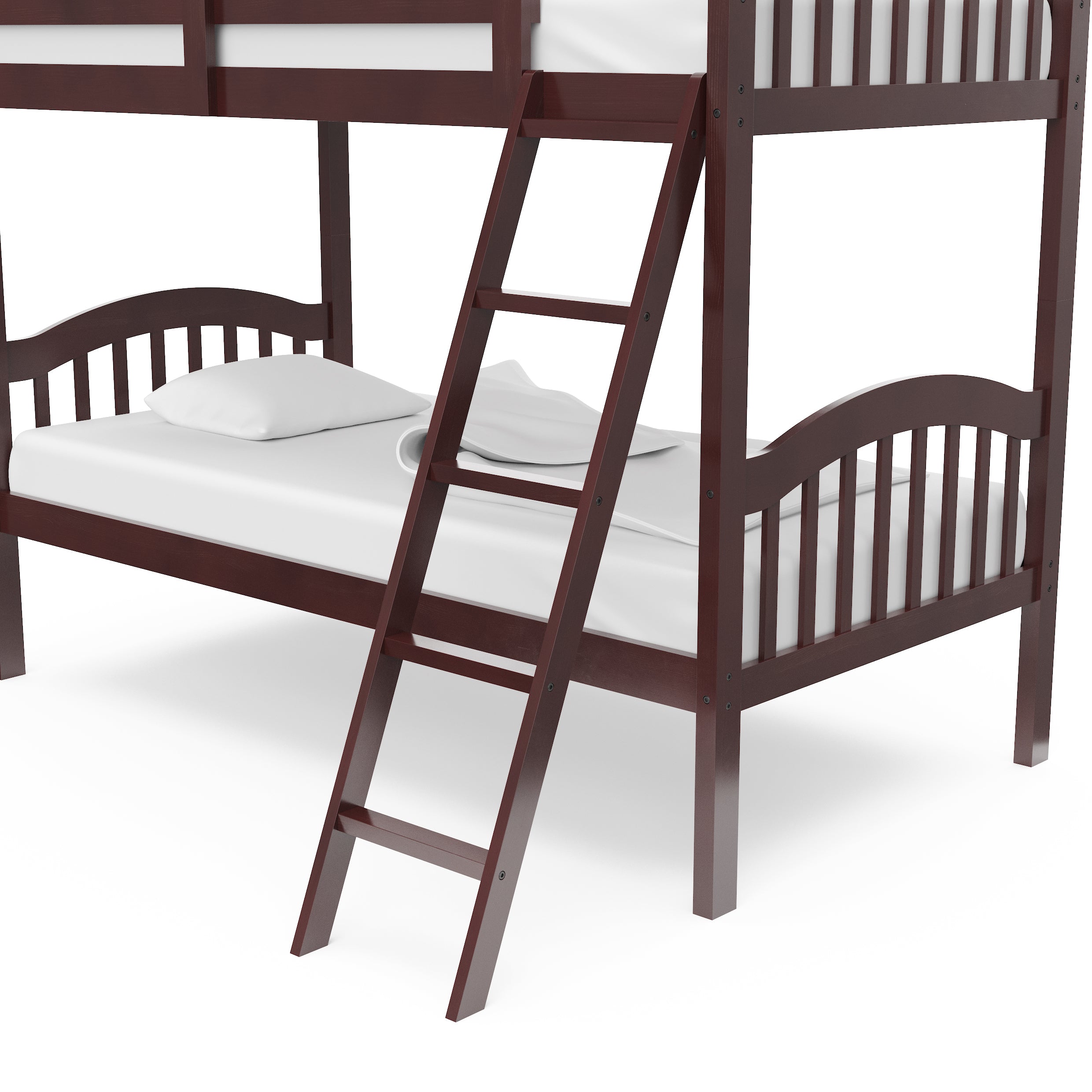 Twin Over Twin Wood Bunk Bed, 2-in-1 Detachable Bunk Beds w/Inclined Ladder and Safety Guard Rails