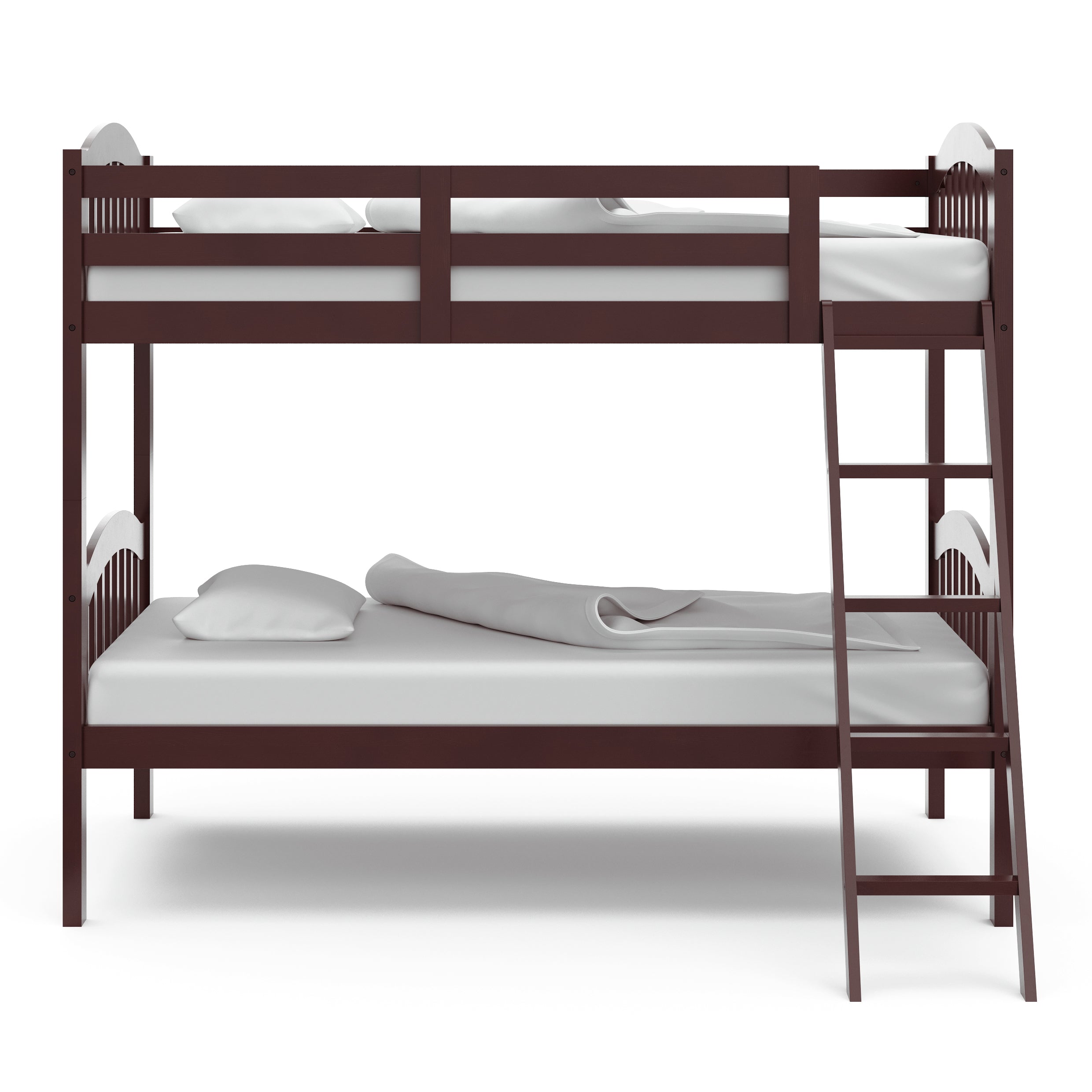 Twin Over Twin Wood Bunk Bed, 2-in-1 Detachable Bunk Beds w/Inclined Ladder and Safety Guard Rails