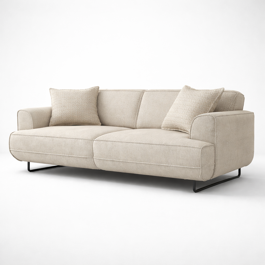 Luxury Fabric Sofa with High Density Foam, Textured Upholstery & Metal Legs – Modern Minimal Living Room Furniture in Neutral Beige Finish