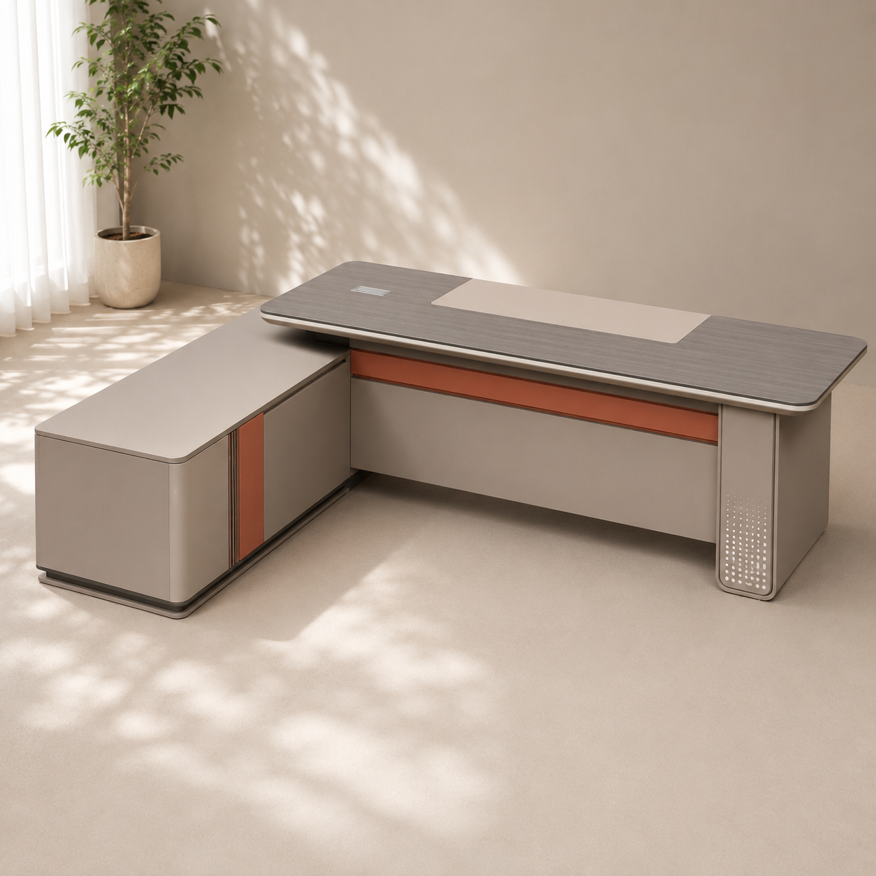 Director Desk with Side Storage Credenza, Premium MDF Office Workstation for CEO Cabin, Corporate Office & Management Workspace