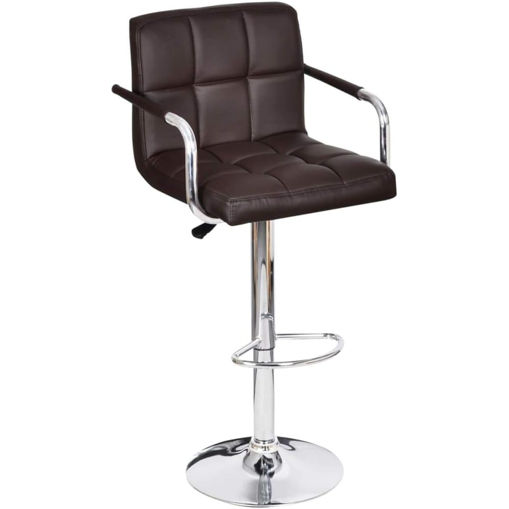Modern Black Faux Leather Adjustable Swivel Bar Stool with Arms & Chrome Base - Lakdi.com Exclusive