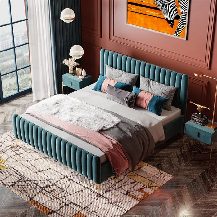 Modern King Size Bed Without Storage – 54″ High Headboard, Plywood Frame