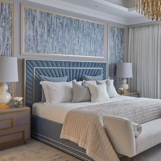 Elegant Luxury King Size Bed with Plush Foam, Stainless‑Steel Headboard, Solid‑Wood Frame, Metal Feet