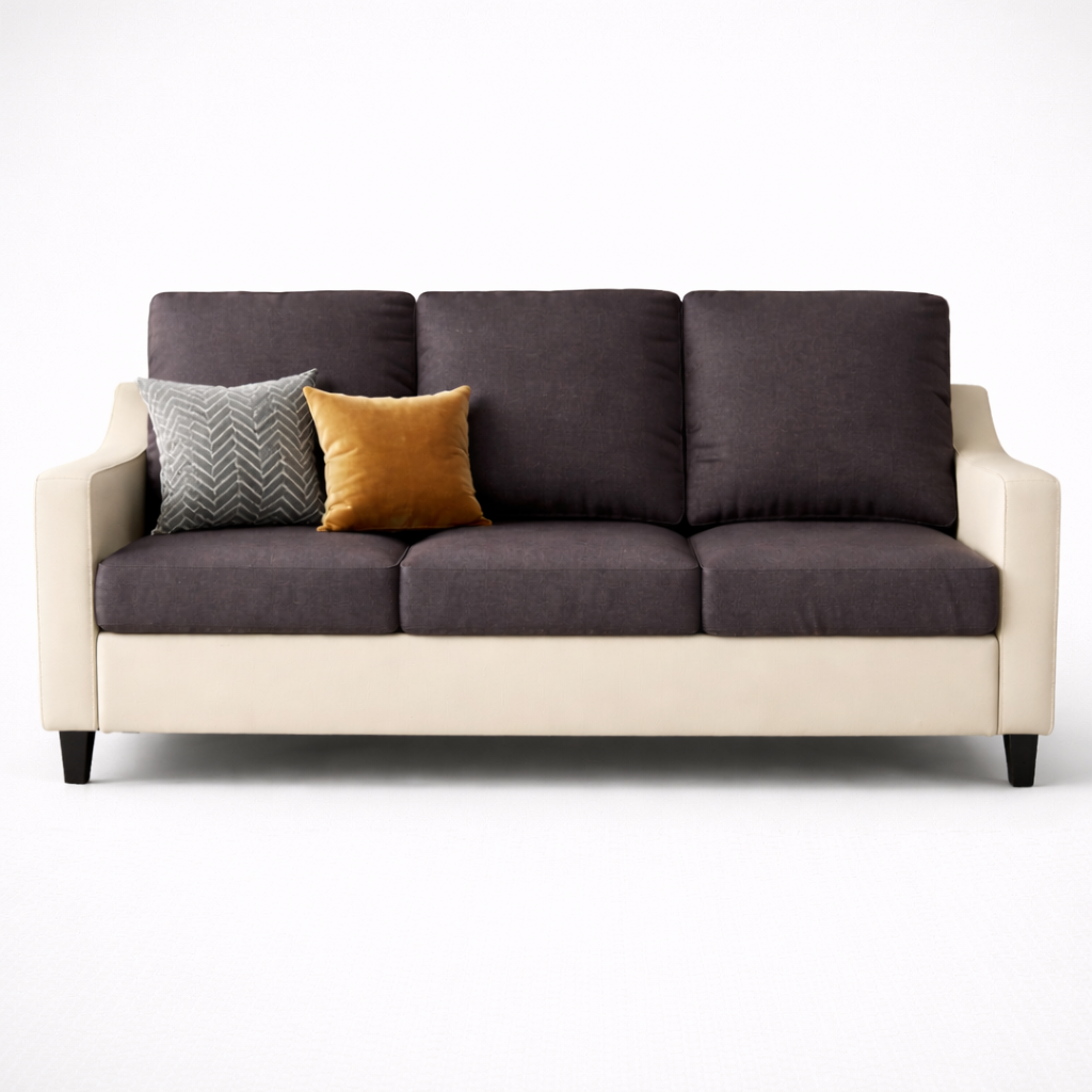 Luxury Italian Sofa Modern Dual Tone Fabric Upholstery High Density Foam Cushion Solid Wood Frame Handcrafted Premium Comfort Seating