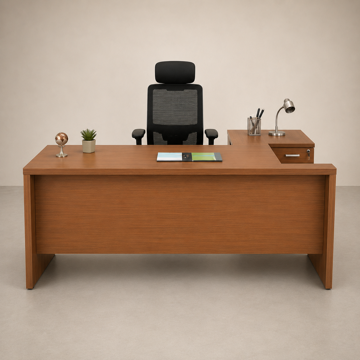 Director and Executive L Shape Office Table Made Particle Board with Side Unite and Drawers