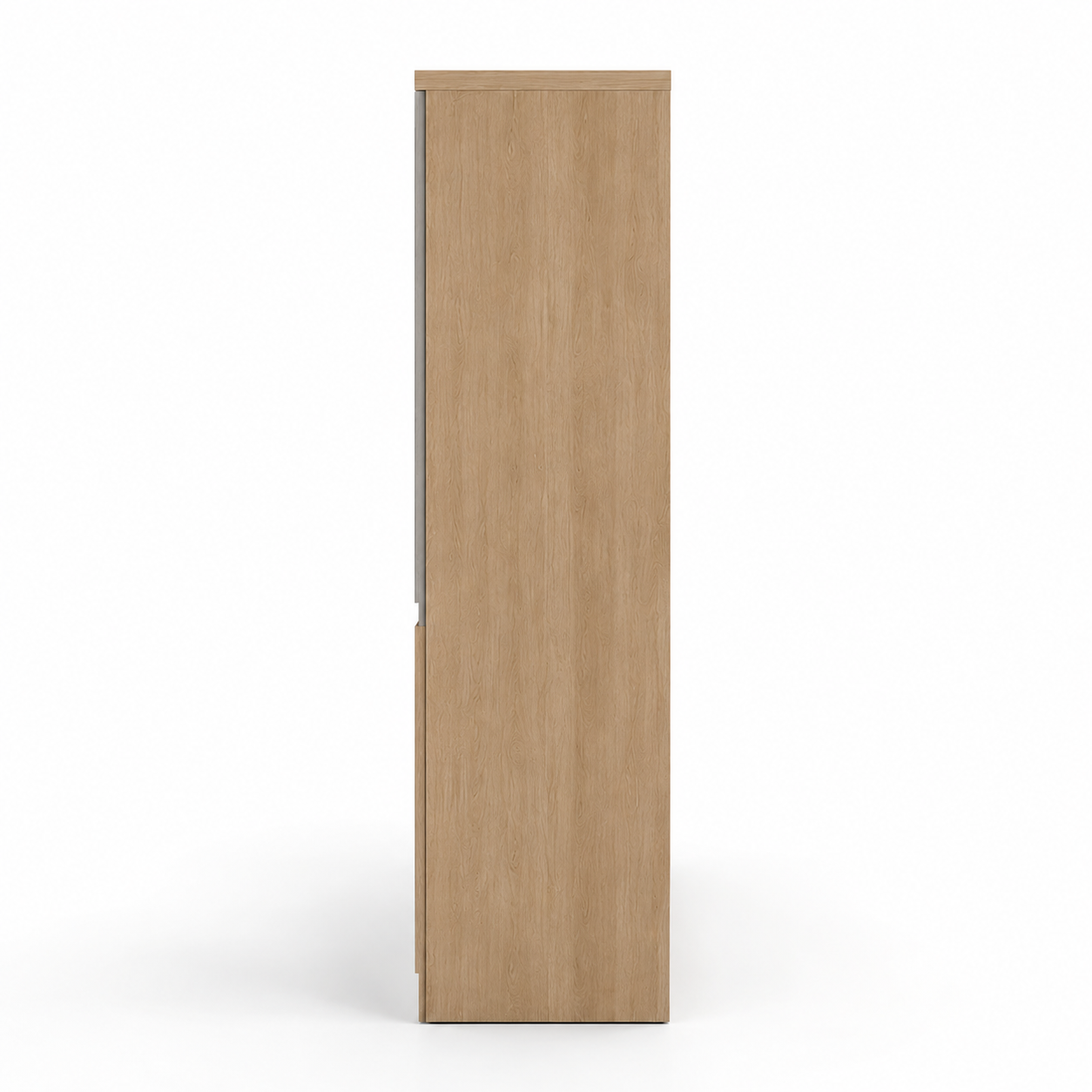 Modern Industrial Bookshelf & Storage Cabinet with Grey Concrete Texture Sliding Door, Open Display Shelves, and Light Oak Wood Grain Finish in Premium MDF