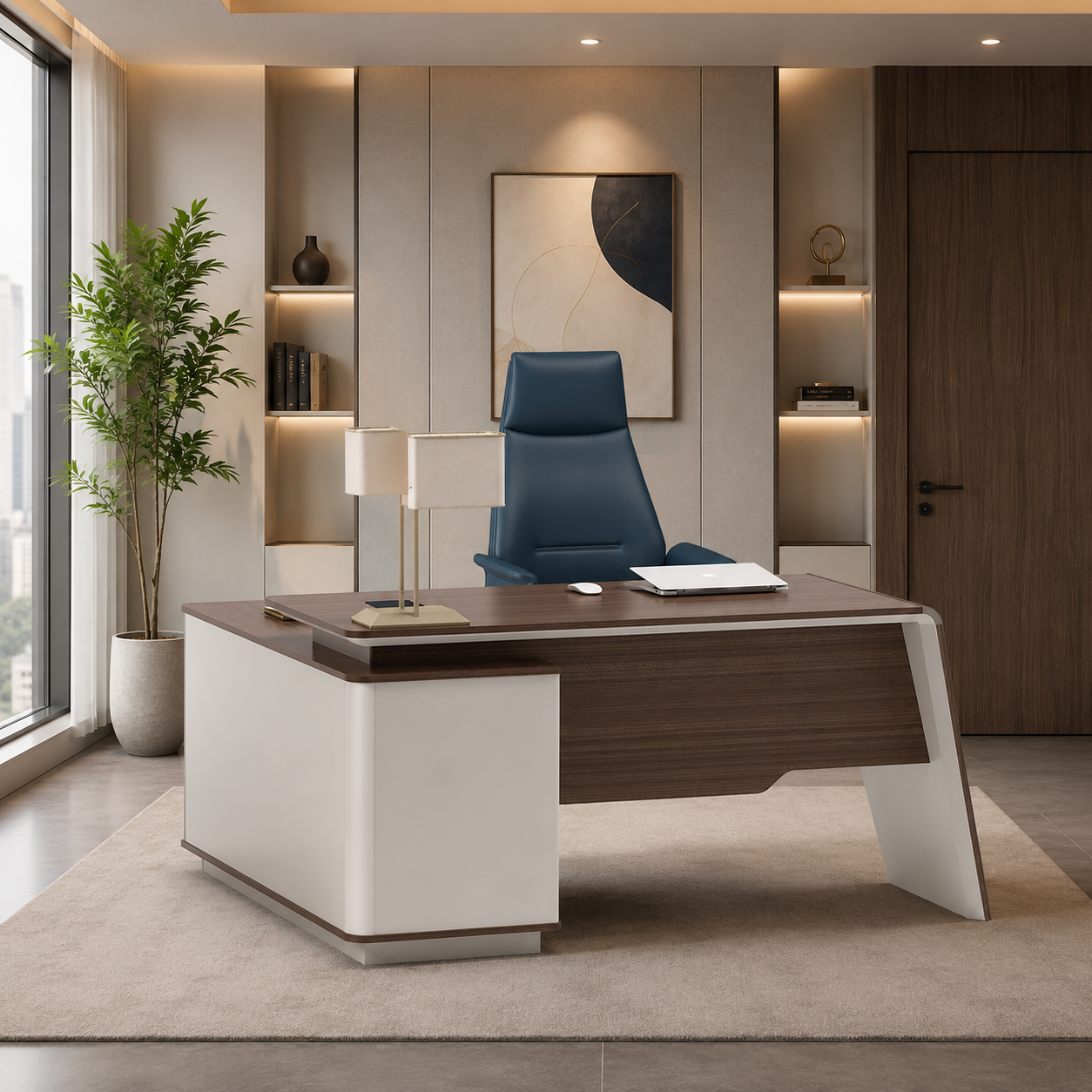Director & Executive office Table  Made in Particle Board with Side unite and Drawers and openable Space - Grey Color