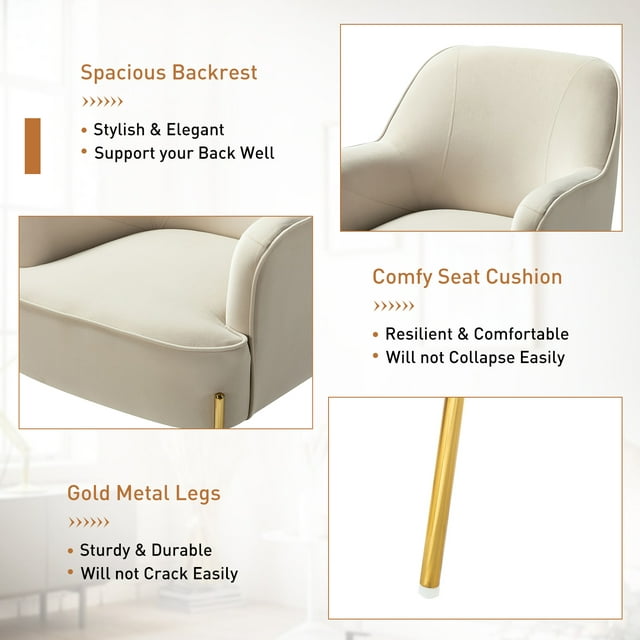 Accent Velvet Armchair with Metal Golden Powder Coating Legs
