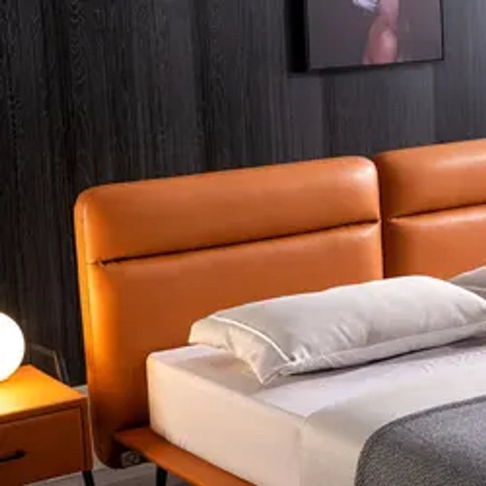 Luxury Leatherette Upholstered Bed – Solid Teakwood & Plywood Structure, Layer, Sleek Finish without Storage