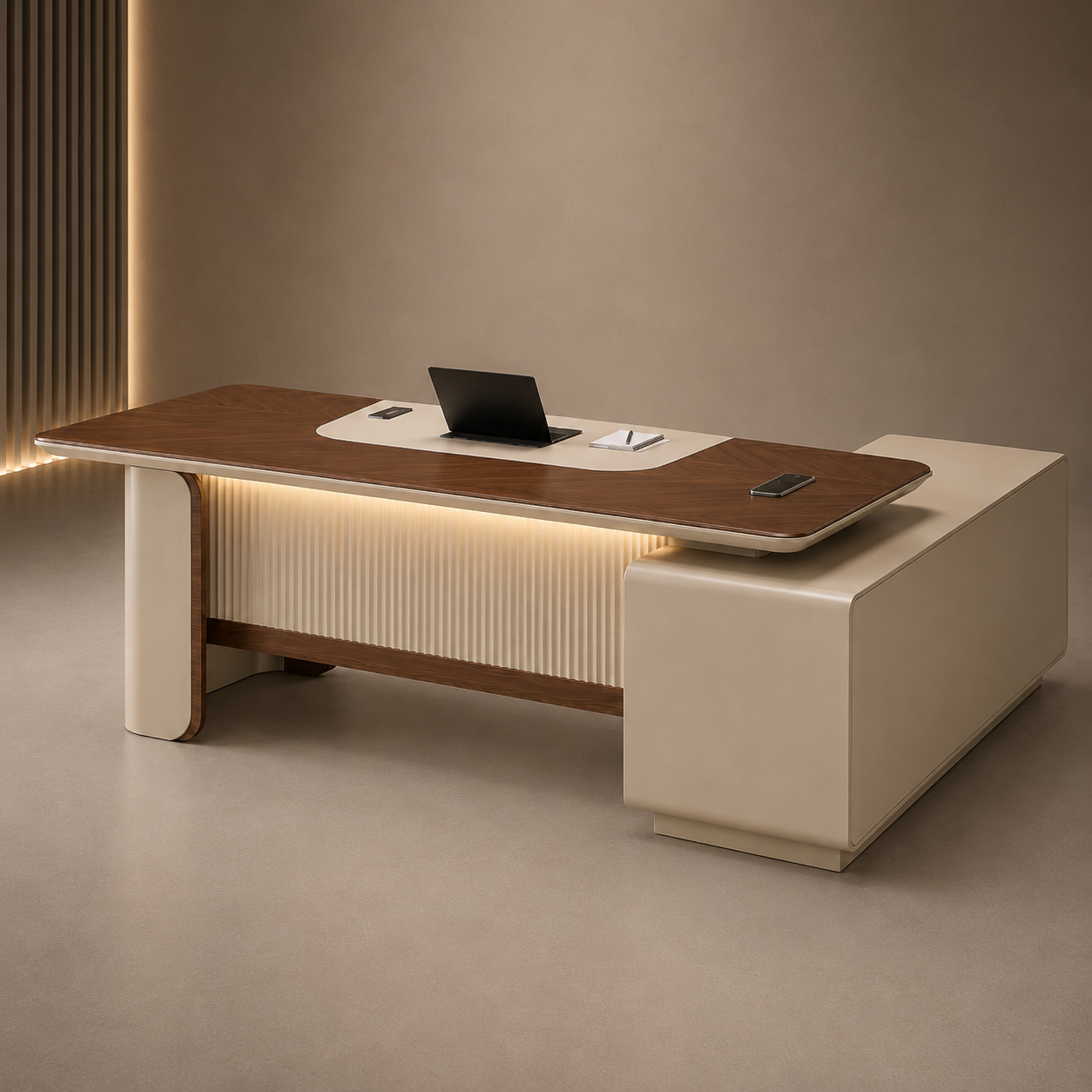 Director Office Table in MDF with Laminate & PU Finish, Modern Executive Desk for CEO Cabin and Premium Workspaces