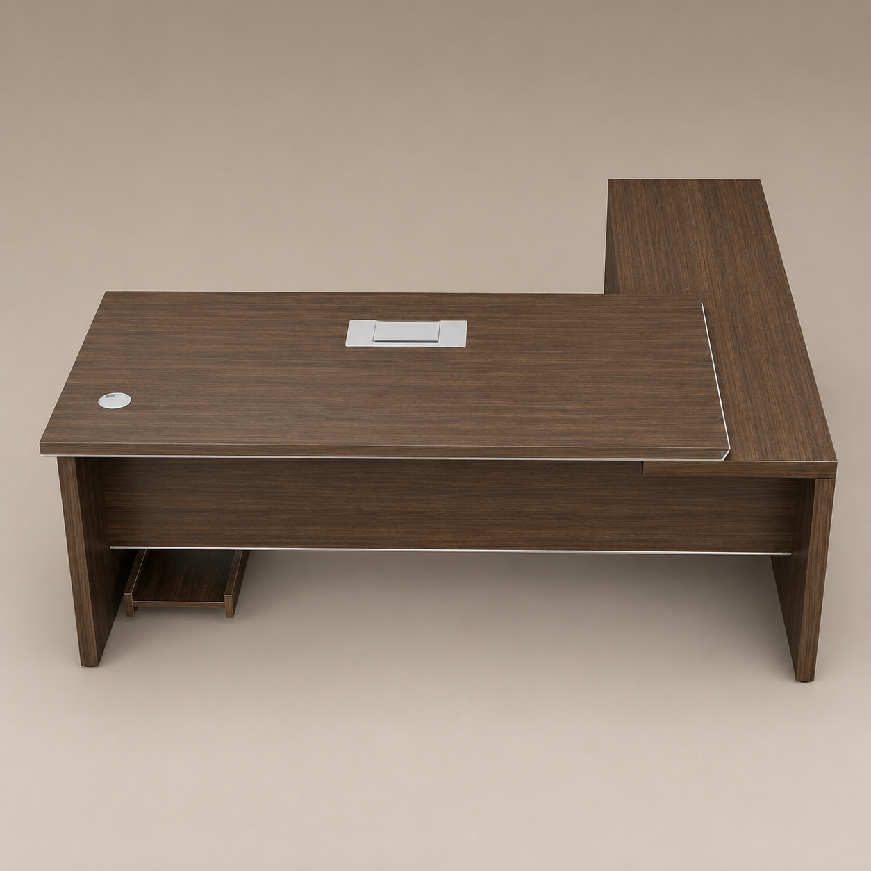 Director & Executive L-Shape Office Table Made in Particle Board with Drawer, Openable Shutter, CPU Storage - Brown