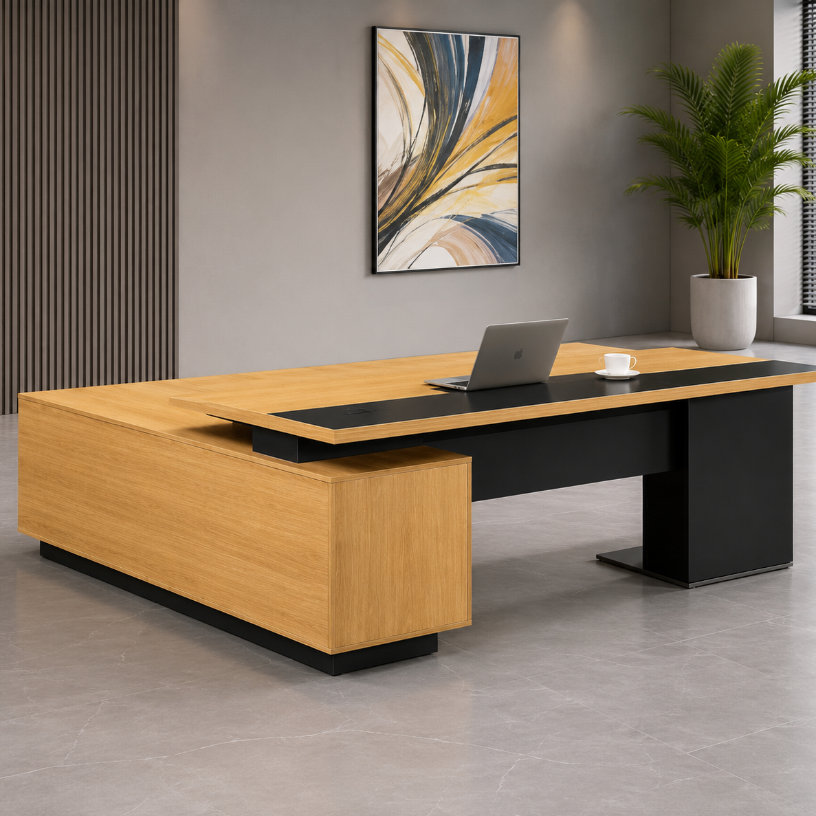 Director and Executive L Shape Office Table Made Particle Board with Side Unite and Openable Shutter and Drawrers