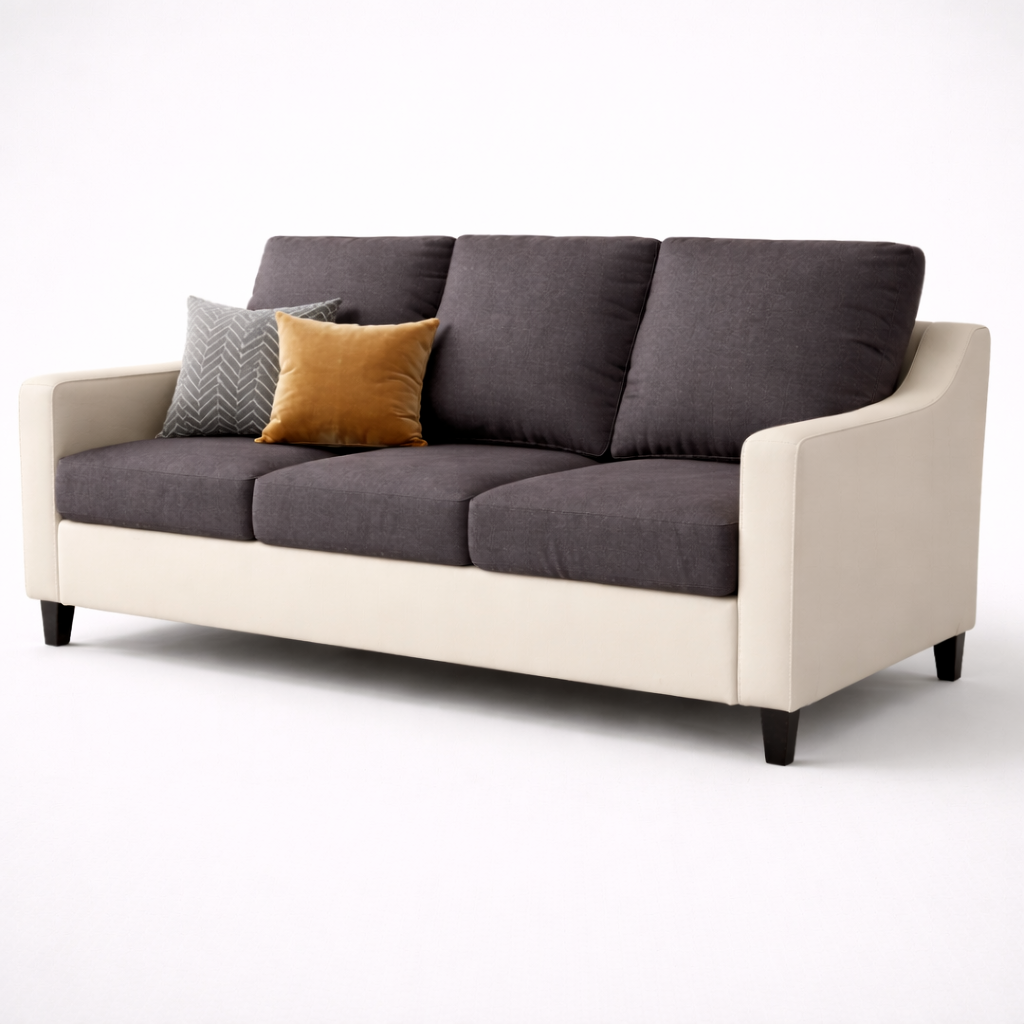 Luxury Italian Sofa Modern Dual Tone Fabric Upholstery High Density Foam Cushion Solid Wood Frame Handcrafted Premium Comfort Seating