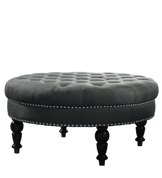 Solid Wooden Frame Legs Base Fabric Round Ottoman