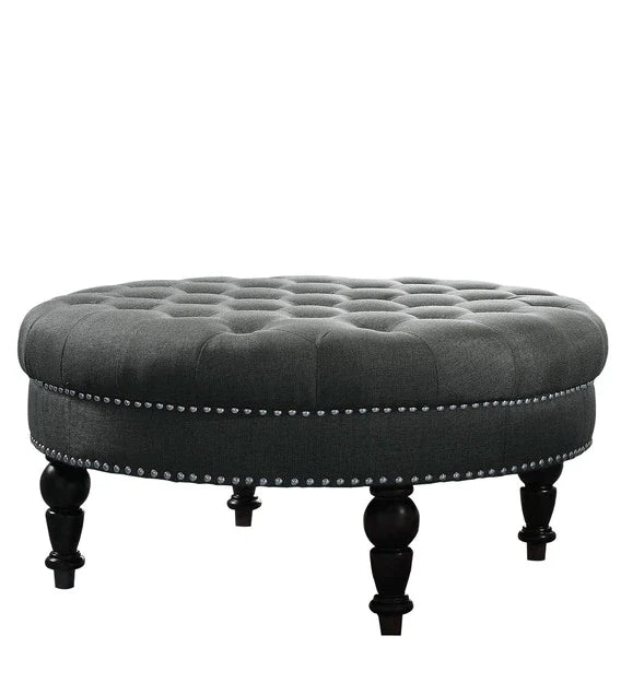 Solid Wooden Frame Legs Base Fabric Round Ottoman