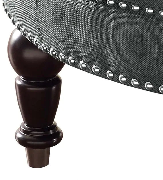Solid Wooden Frame Legs Base Fabric Round Ottoman
