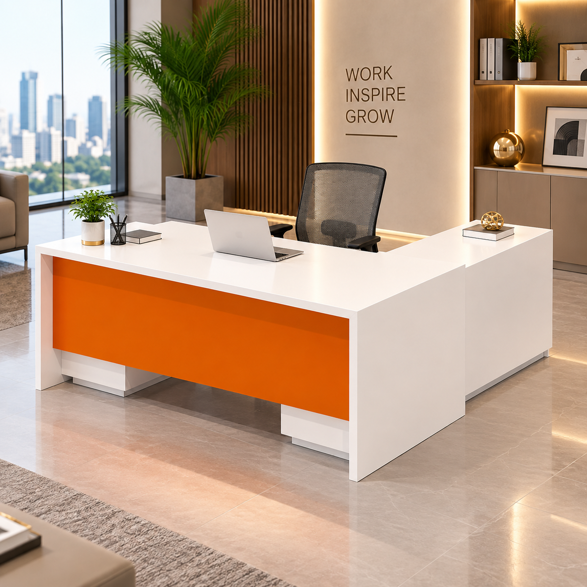 Director and Executive L Shape Office Table Made in Particle Board with Drawer Pedestal