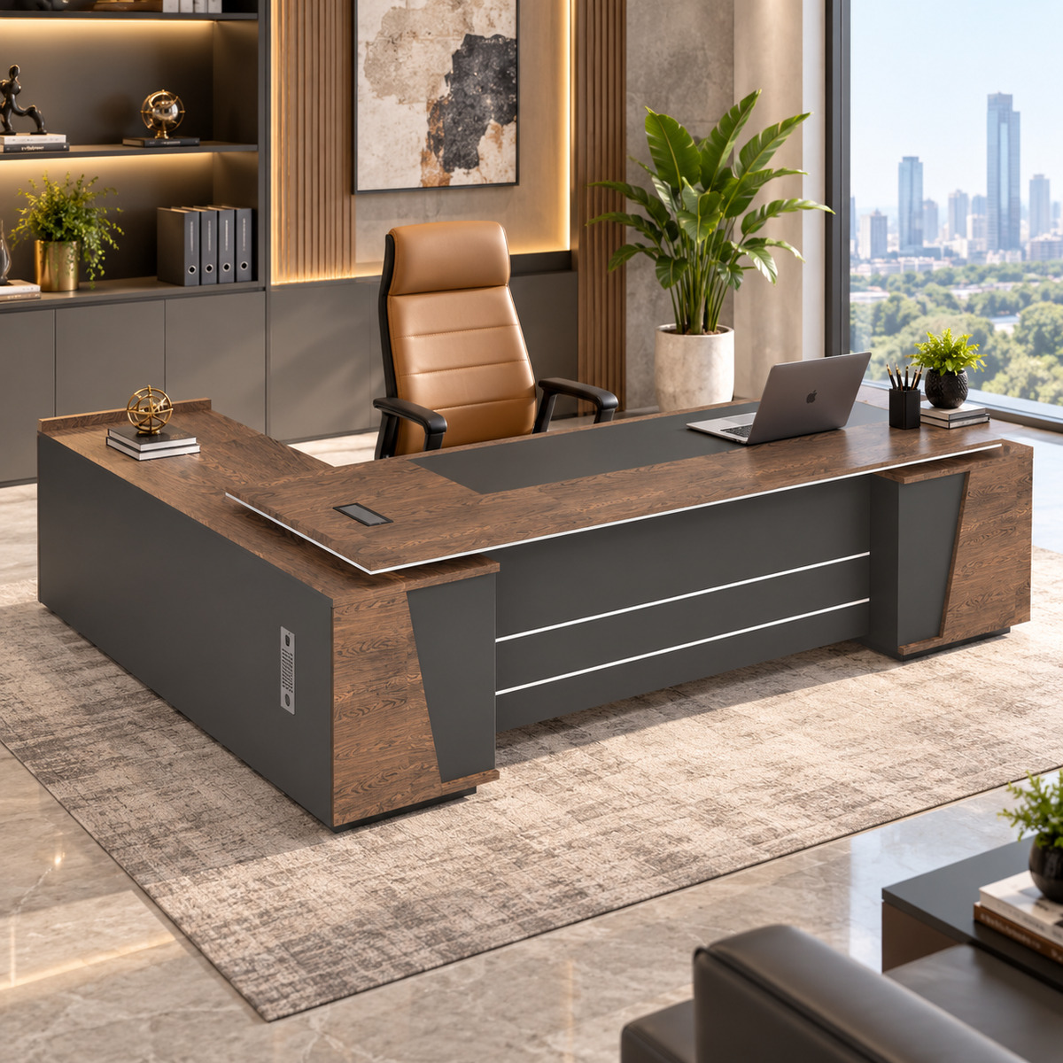 Director Office Table with Organizer , Modern Executive Desk, Office Furniture for Corporate Cabin