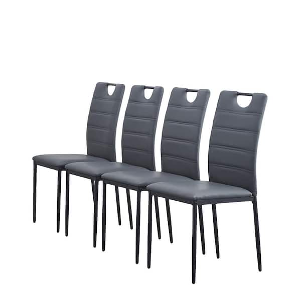 Light Gray Leather Dining Chairs with Black Metal Legs  Set of 4 Pieces