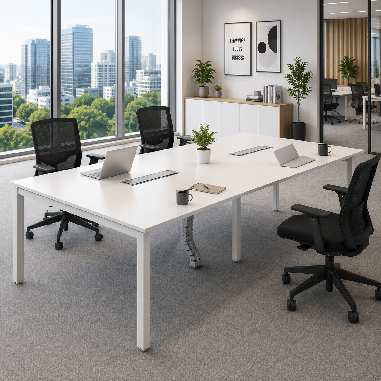 Meeting Table for Office Furniture Made in Particle/MDF/Plywood with Metal Legs and 2 Wire Manager Conference Table