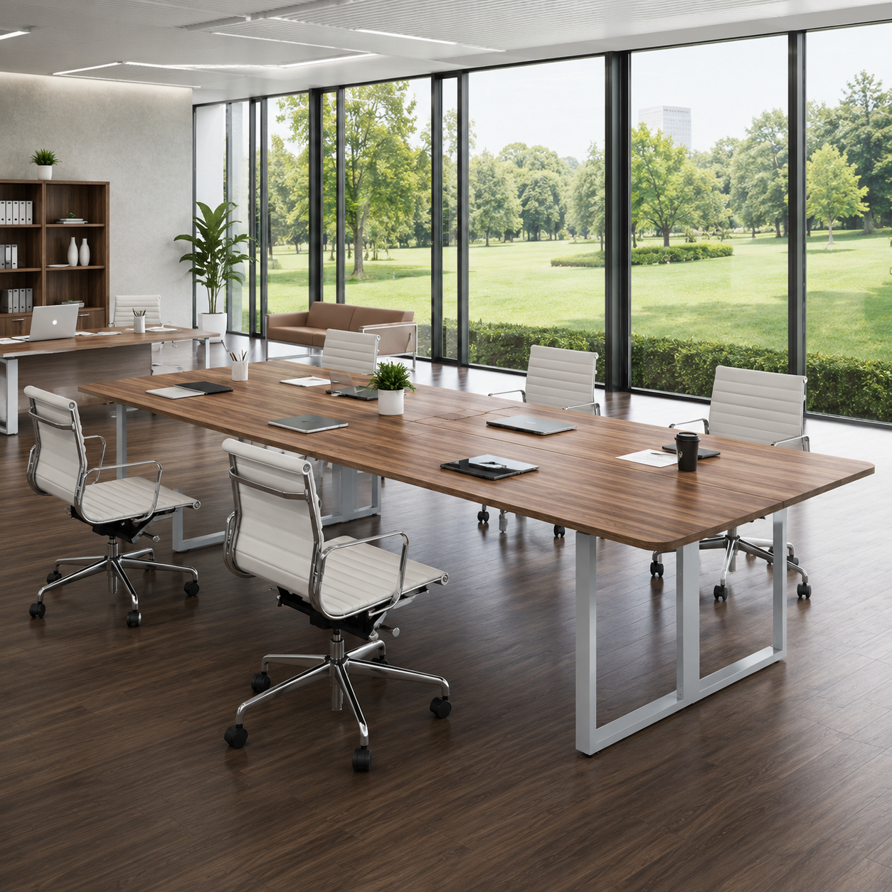 Conference Table for Office Furniture Made in Particle Board and Modern Design is Hand Crafting and Table -  Brown
