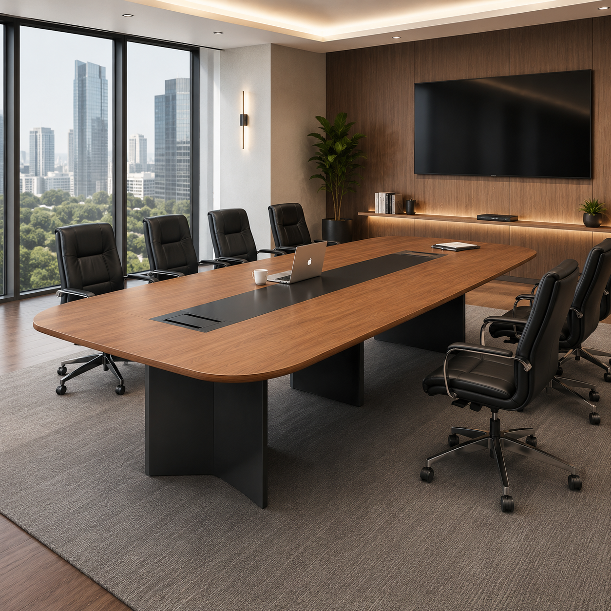Conference Meeting Table for Office Furniture Made in MDF/Ply Wood & Glossy Finish Unique Design & Best Premium Material - Brown Color
