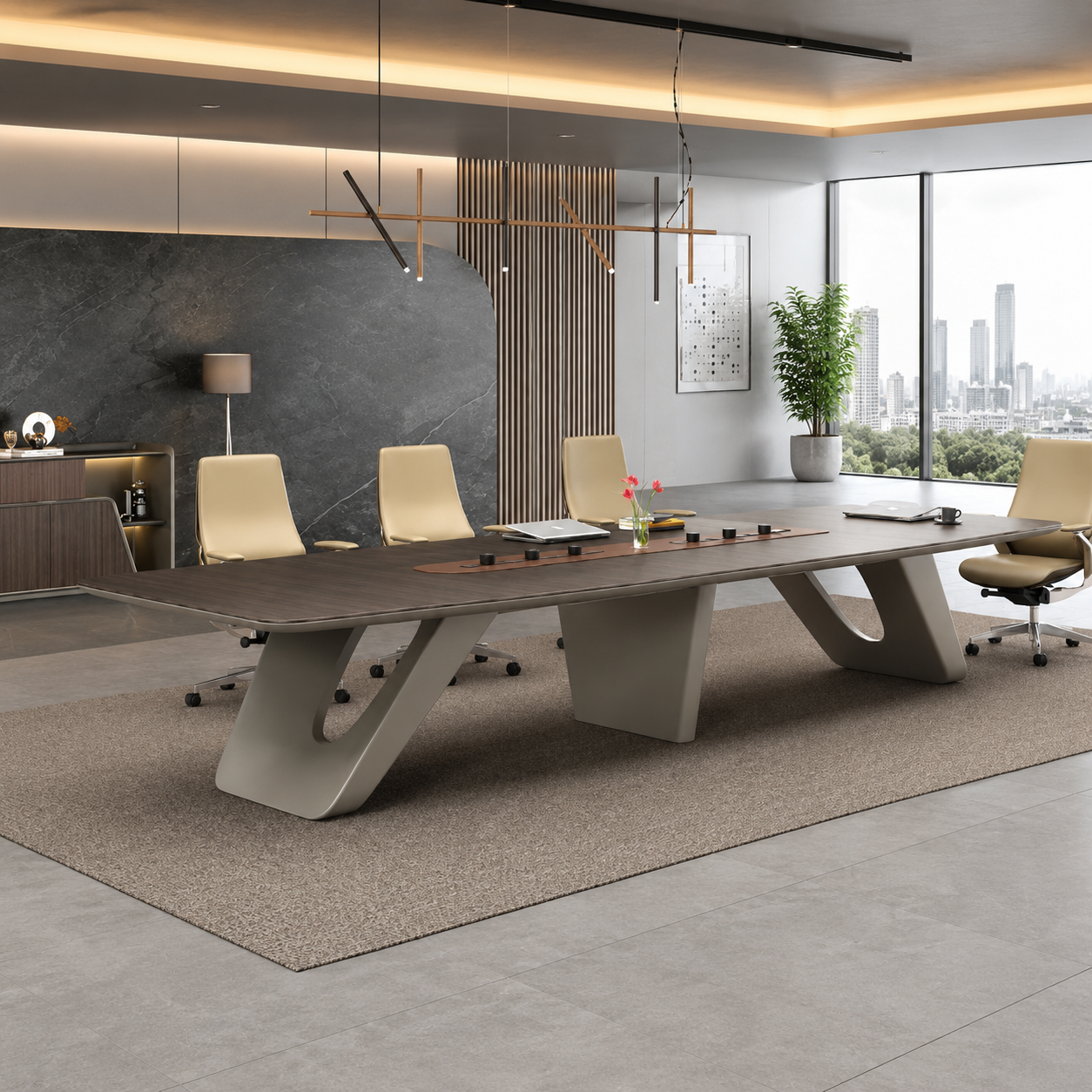 Conference Meeting Table Made in MDF with Melamine and Modern Rectangular - Grey Color
