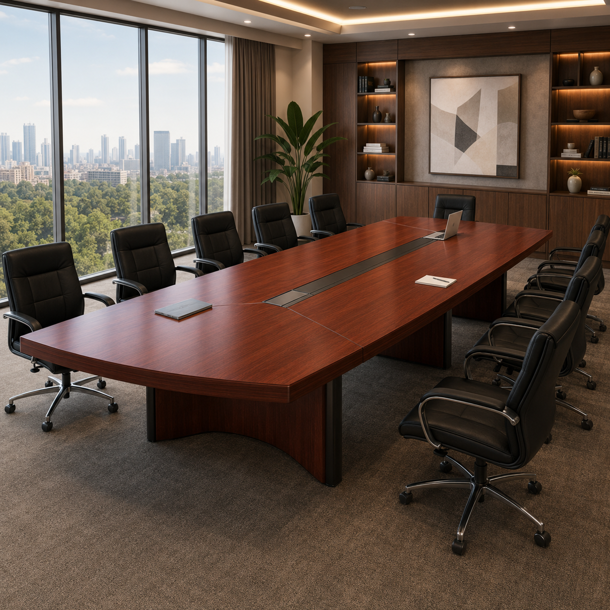 Conference and Meeting Room Large Size Office Table, Unique Design in RED Color Polish, Made in MDF Veneer with Polish