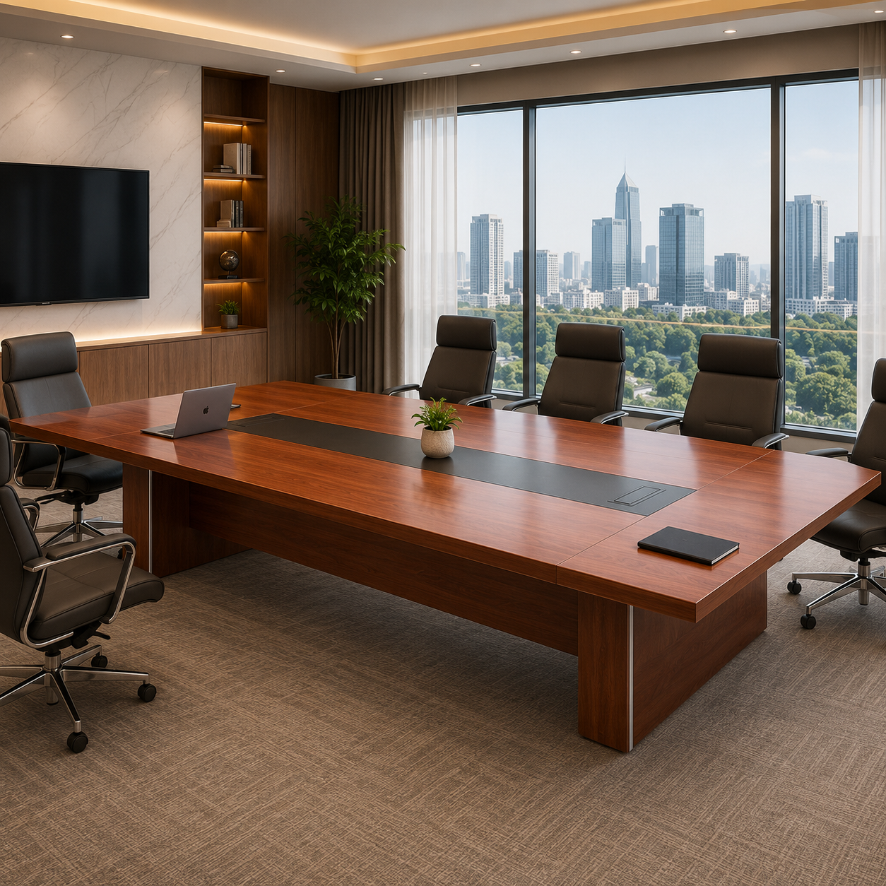 Conference & Meeting Room Table Finish in Natural Red Made In MDF and Pre Laminate Particle Board 2 Wire Managers