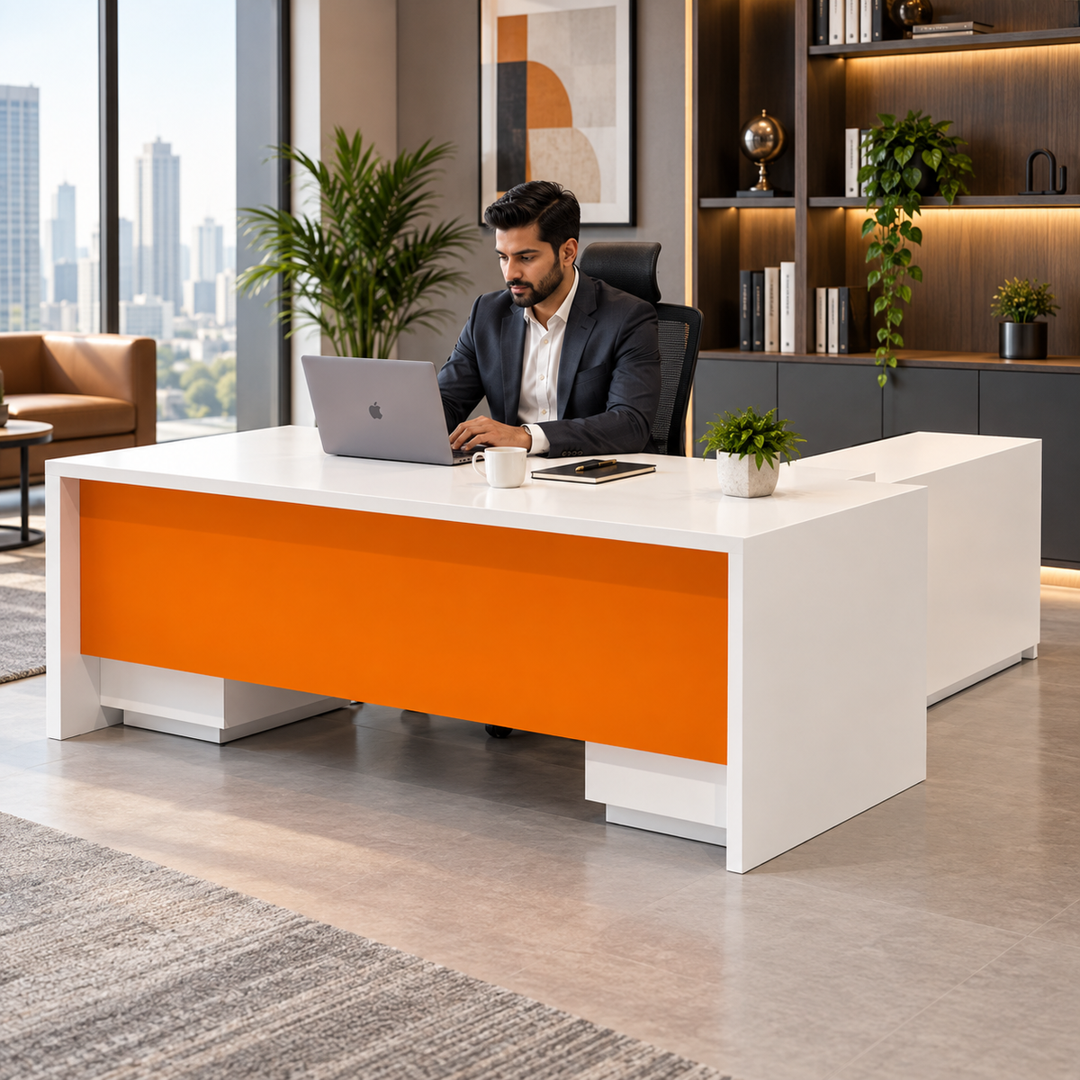 Director and Executive L Shape Office Table Made in Particle Board with Drawer Pedestal