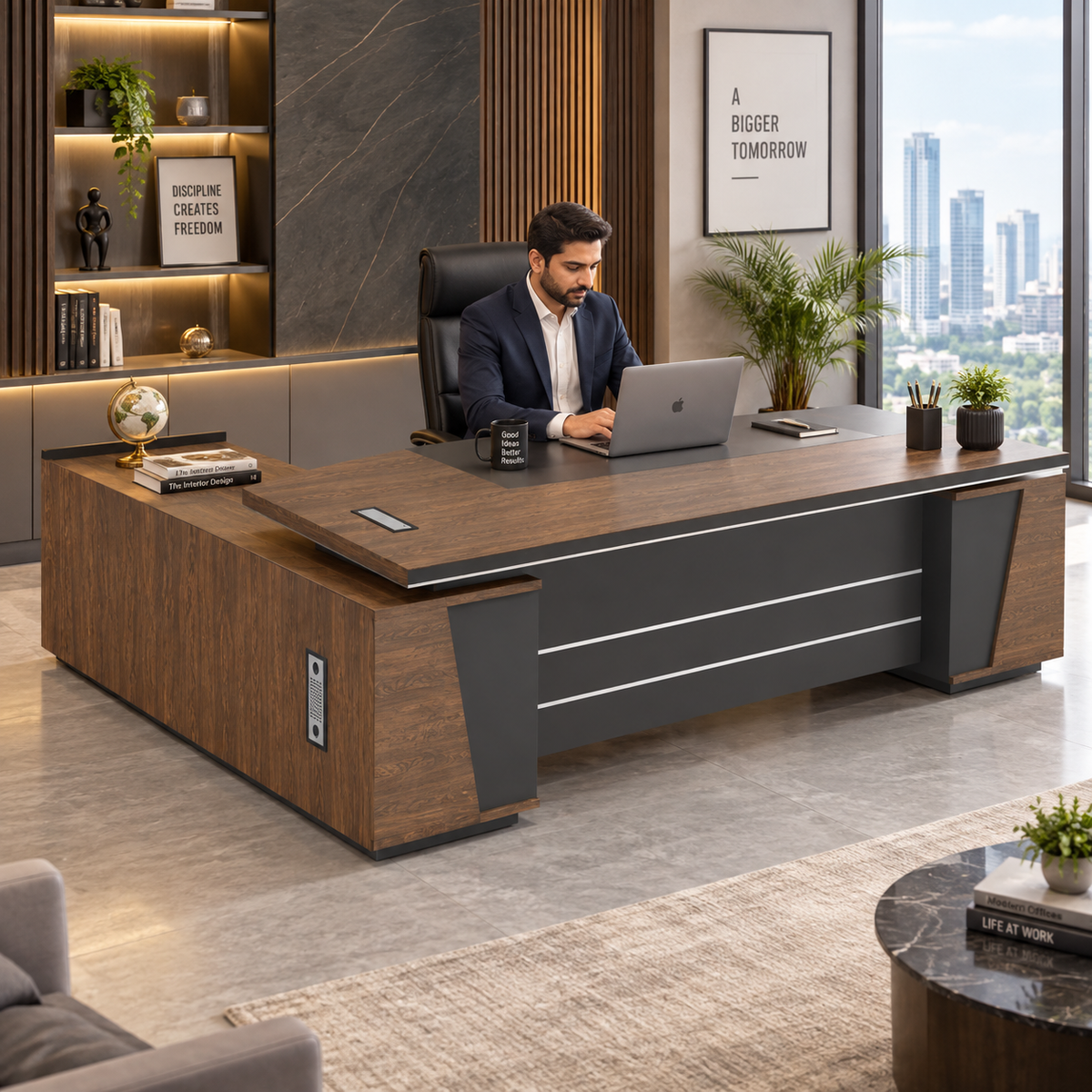 Director Office Table with Organizer , Modern Executive Desk, Office Furniture for Corporate Cabin