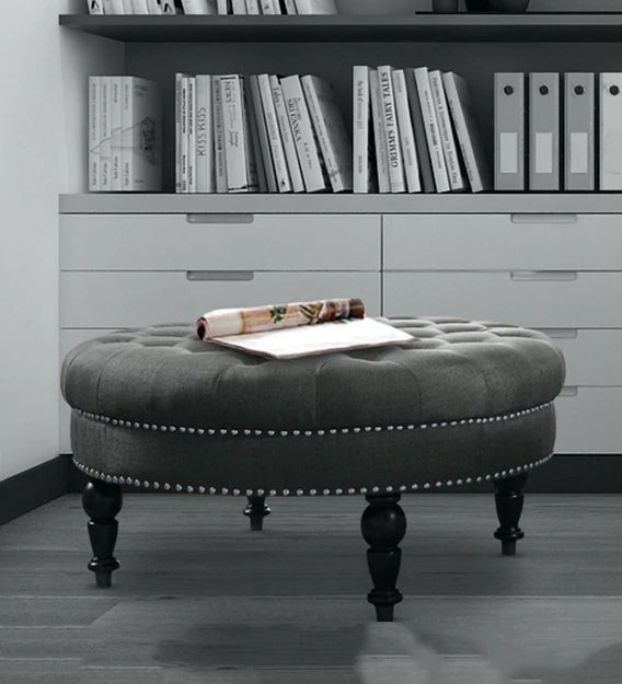 Solid Wooden Frame Legs Base Fabric Round Ottoman