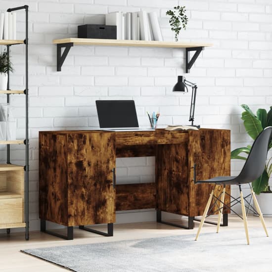 Office Computer Table Made in MDF with Veneer and Polish Wooden, 2 Doo