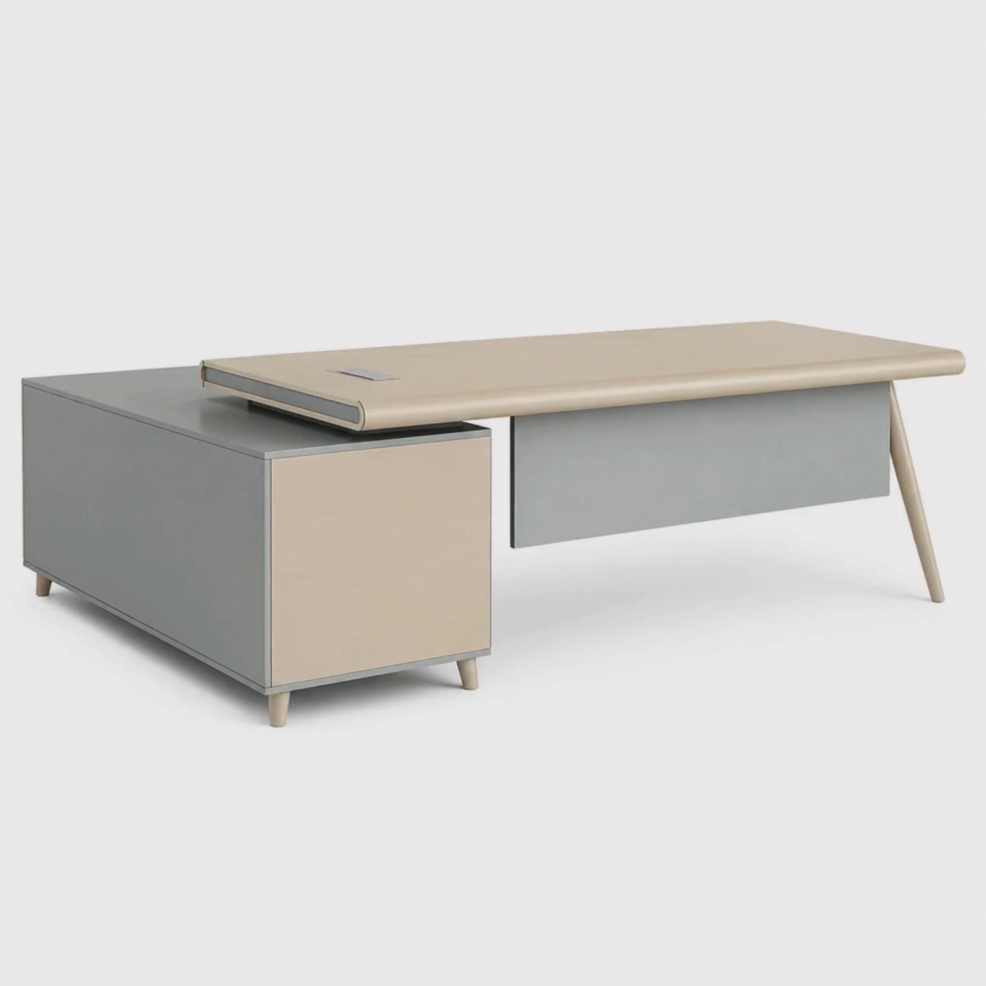 Load video: Director &amp; Executive L-Shape Office Table Modern Desk Made in MDF with Side Unit Drawer and Storage Wire Manager &amp; CPU Storage - Beige