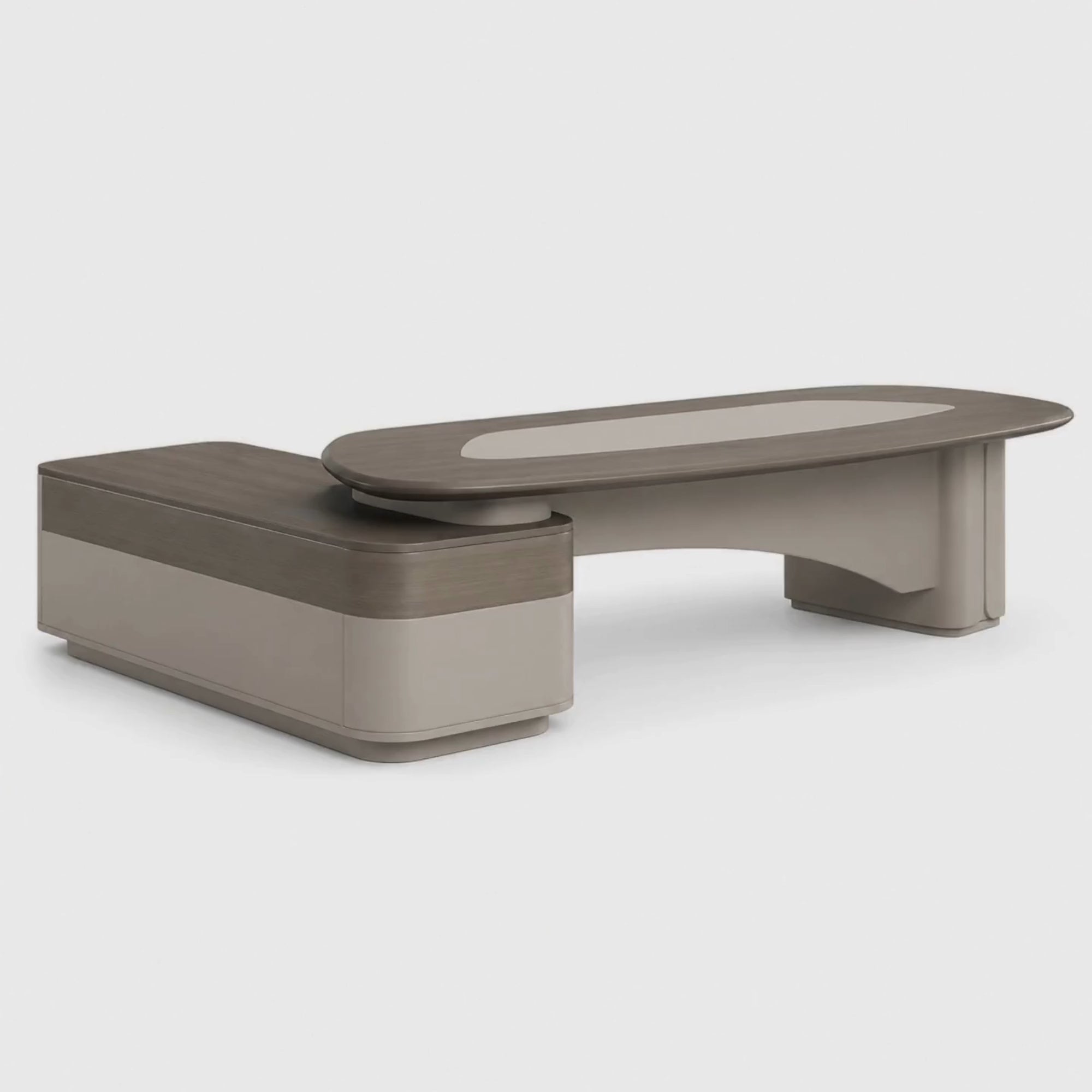 Load video: Luxury Director Table with Curved Edges, Premium Beige Finish and Integrated Storage, Modern Office Desk for CEO and Director Cabins