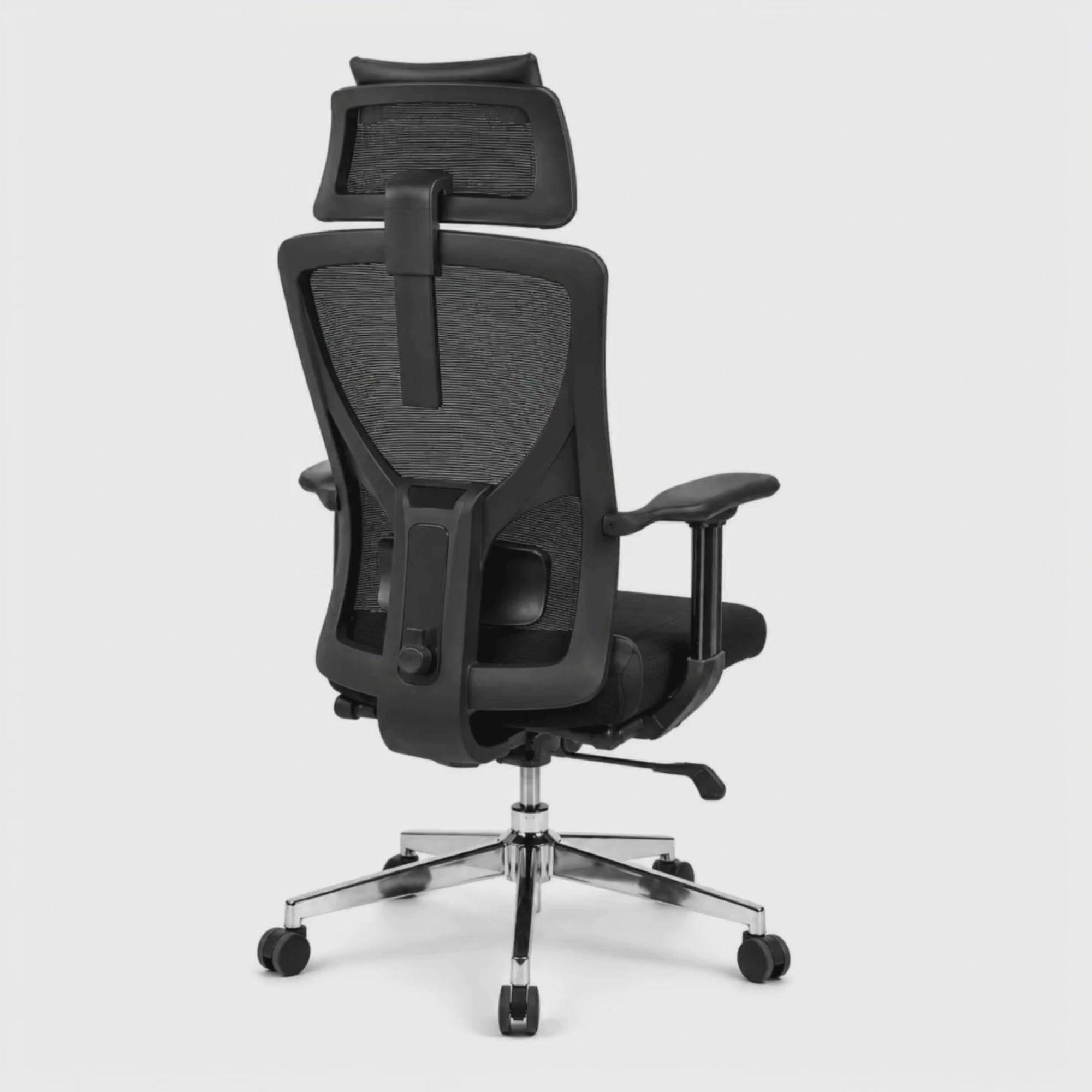 Load video: Ergonomic Executive Mesh Office Chair with High Back Support, Adjustable Headrest, Cushioned Fabric Seat, Tilt Mechanism &amp; Chrome Base for Office &amp; Home Use