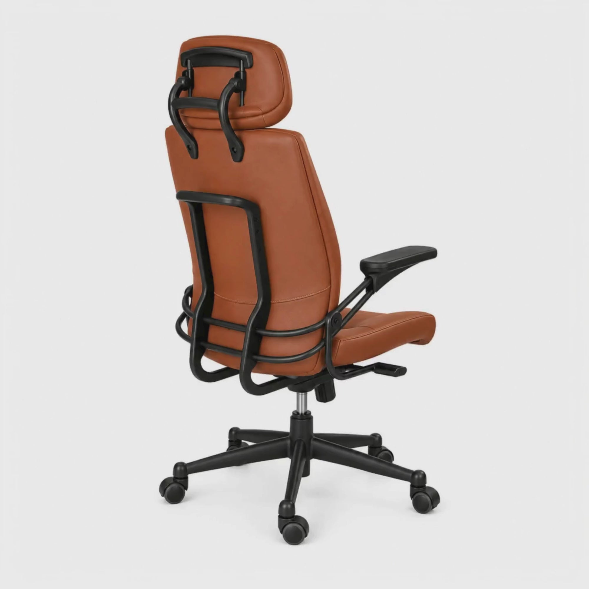 Load video: Brown High Back Director Chair with Adjustable Arm Rest and Nylon Base
