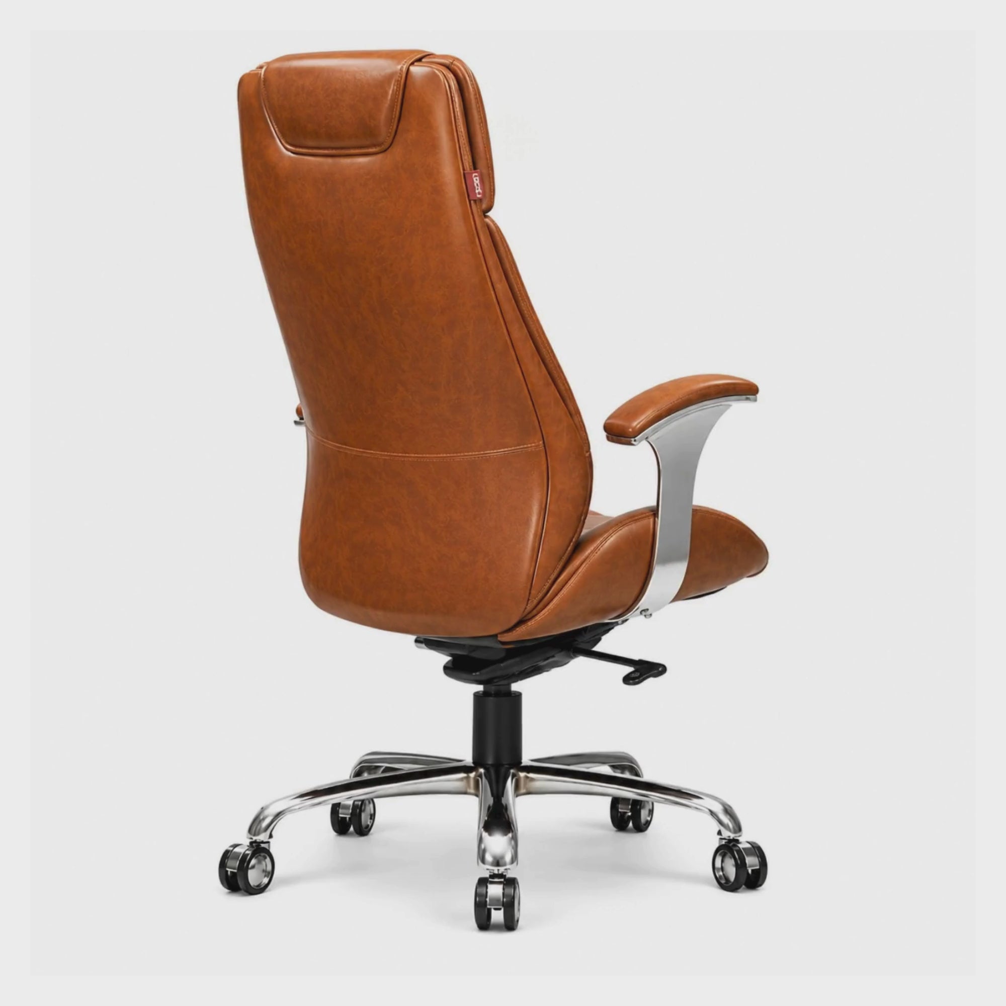 Load video: High Back Tan Brown Leatherette Office Director Chair with Chrome Base