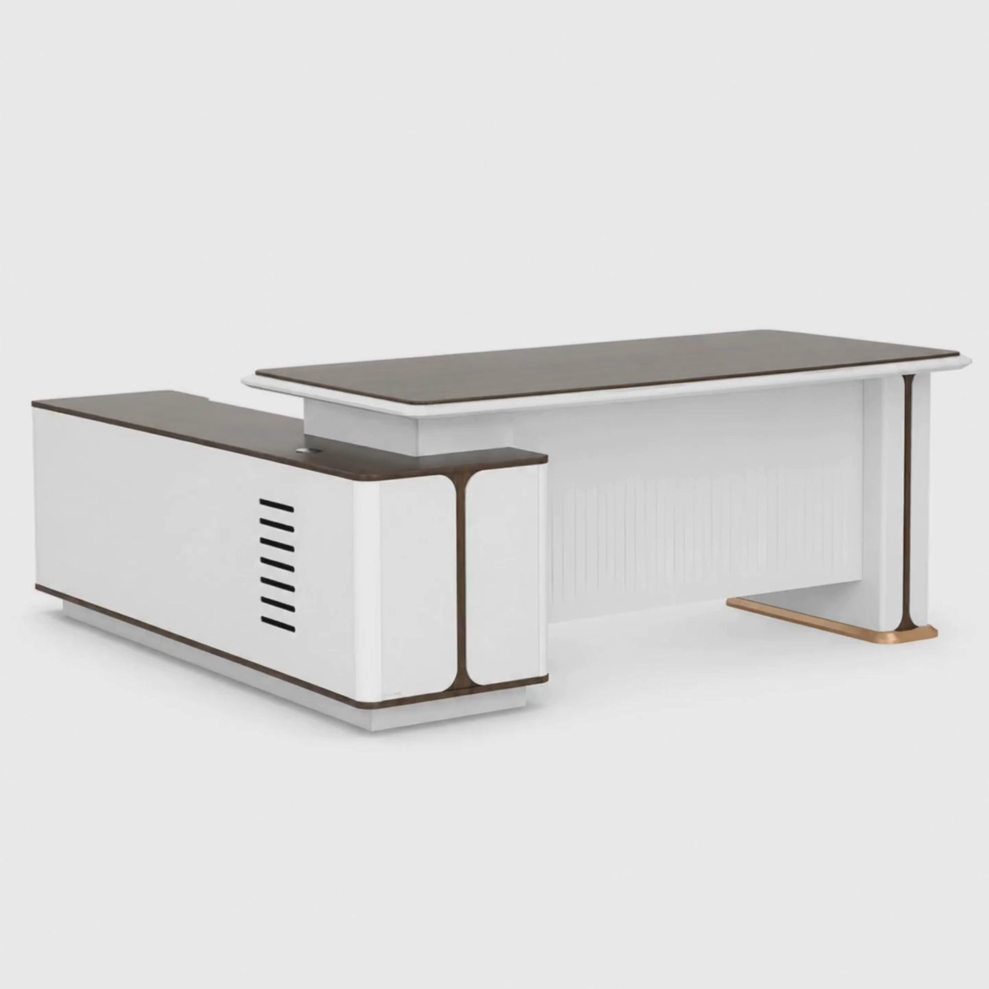 Load video: Director and Executive L shape Table Made in Plyboard with Veneer and high glossy finish.