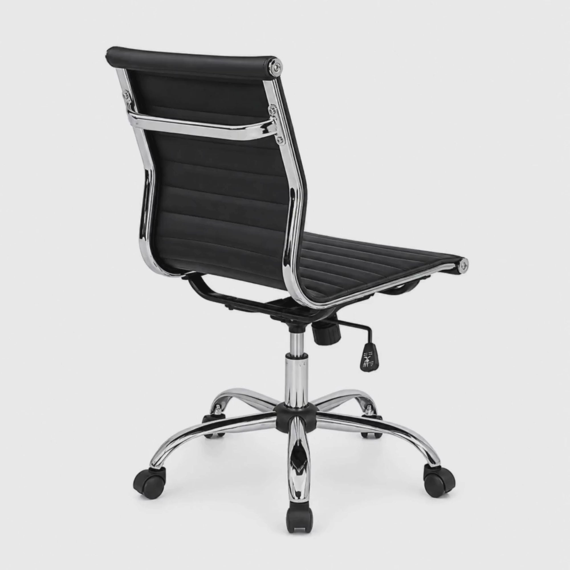Load video: Modern Armless Mid Back Office Chair with Chrome Base, Height Adjustable Swivel Desk Chair for Office, Conference &amp; Home Workspace